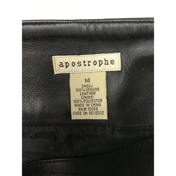 Apostrophe Skirt Womens 14 Black Genuine Leather Pencil Lined Side Zip YKK Slit - Picture 6 of 12